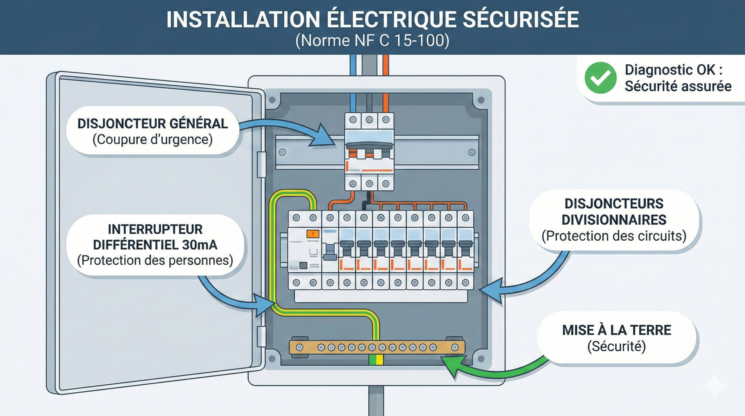 Schéma d'un tableau électrique aux normes pour le diagnostic électricité obligatoire